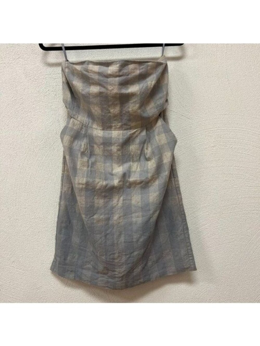 NWT Gap Strapless Gray/khaki Plaid Dress Strapless Back Zip Linen/Cotton Size 8